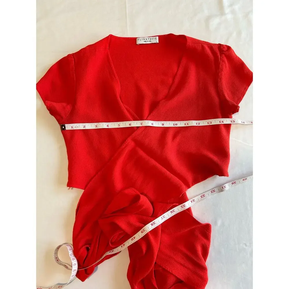 Flynn Skye That's a Wrap Crop Top Flutter Sleeve Coral Size Small Summer Beach - Picture 9 of 10